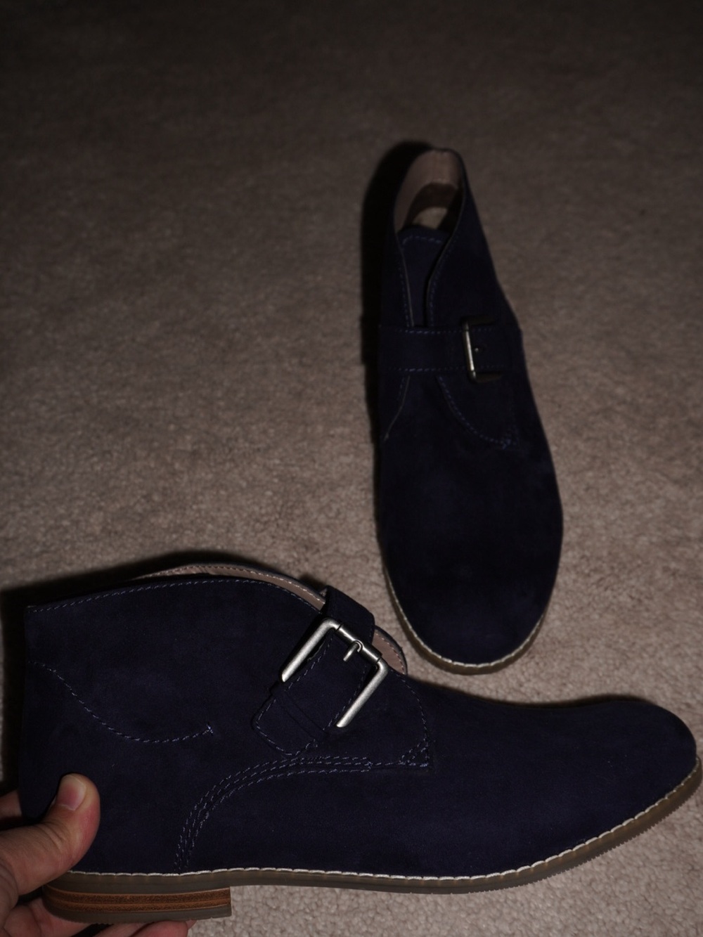 Navy Suede Monk Strap Boots